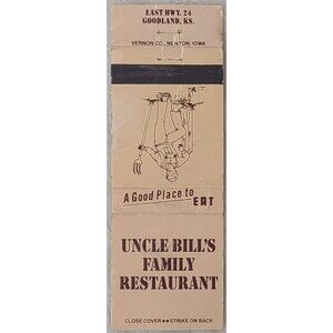 Vtg Matchbook Cover Uncle Bills Family Restaurant Goodland KS Kansas Farmer Art